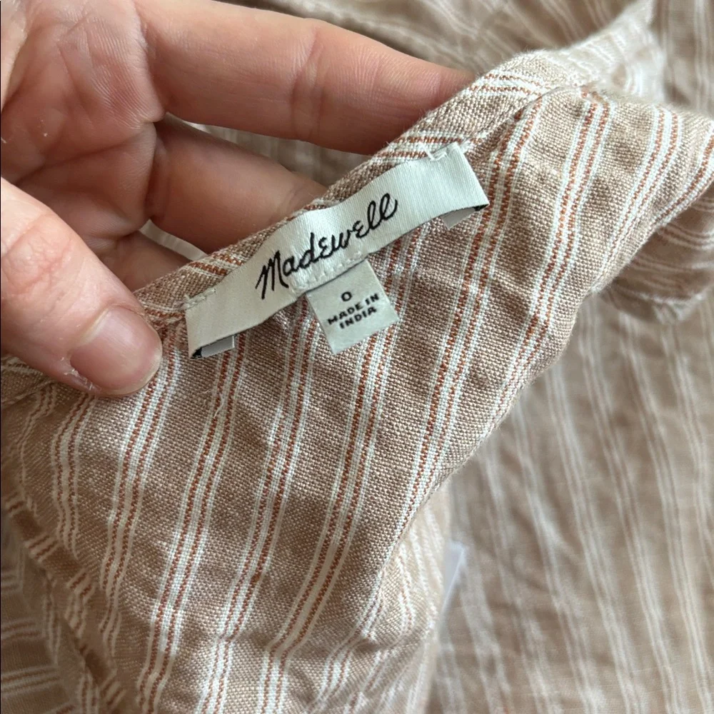 Madewell Tie-Back Scoopneck Top in 100% Linen brown stripped - Picture 8 of 10